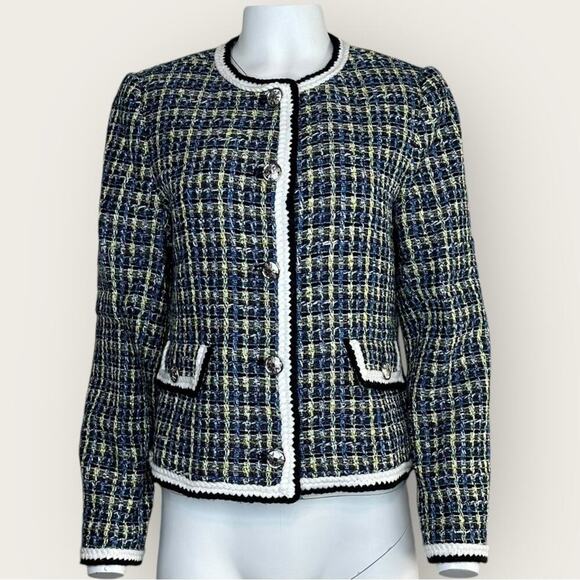 NWT | Elie Tahari | Tweed Jacket | Black/Blue/Yellow | Size Large - Picture 1 of 16